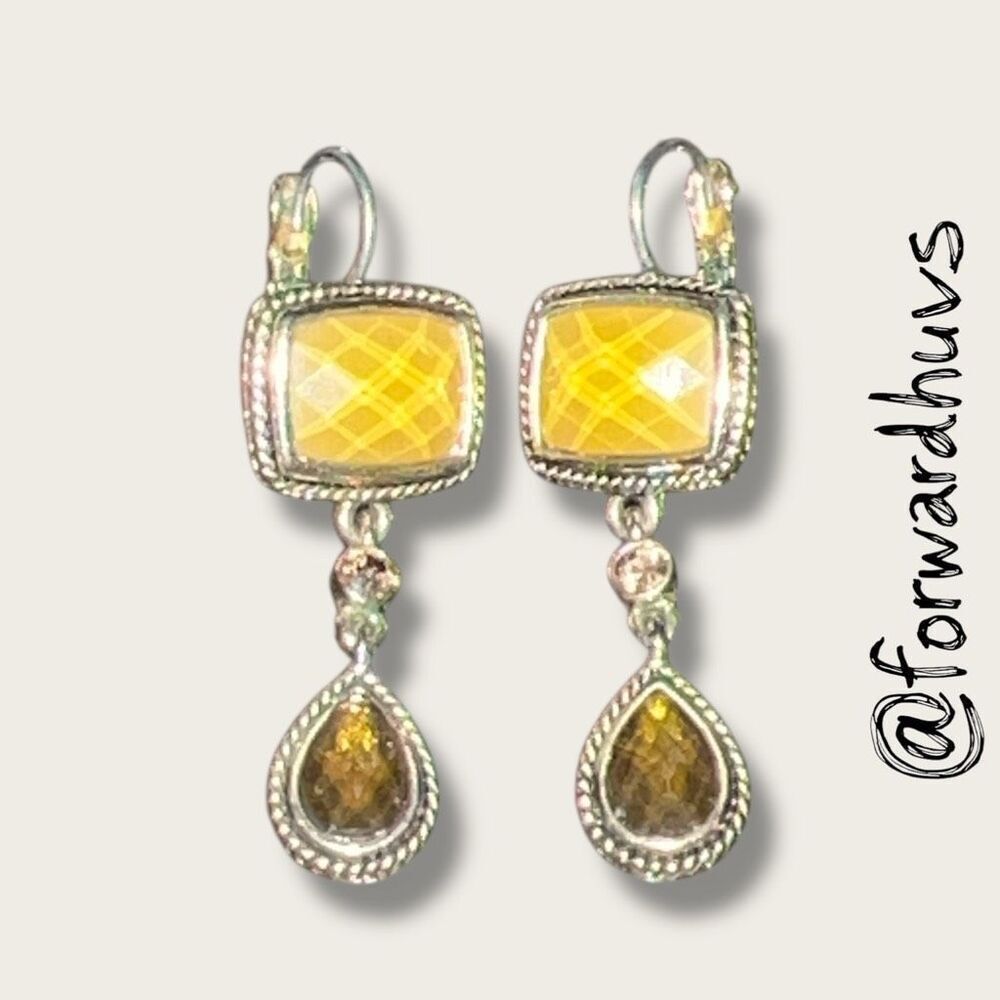 Bundle Sale 3 for $15 | Silver Tone Dangle Earrings – Yellow Faceted Stones